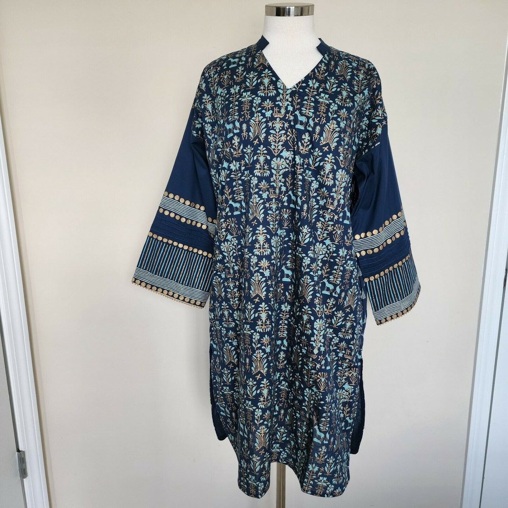 Beechtree Luxury Pret Navy Blue Aqua Gold Size 10 Pakistan Pakistani New NWT